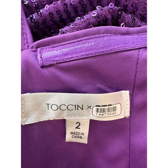 TOCCIN X RTR Purple Sequin Thigh-High Slit Asymmetrical Bodycon Dress Size 2 - Picture 7 of 8